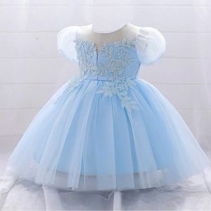 Girls' Formal Dress With Solid Color Bubble Sleeves. Size 3T